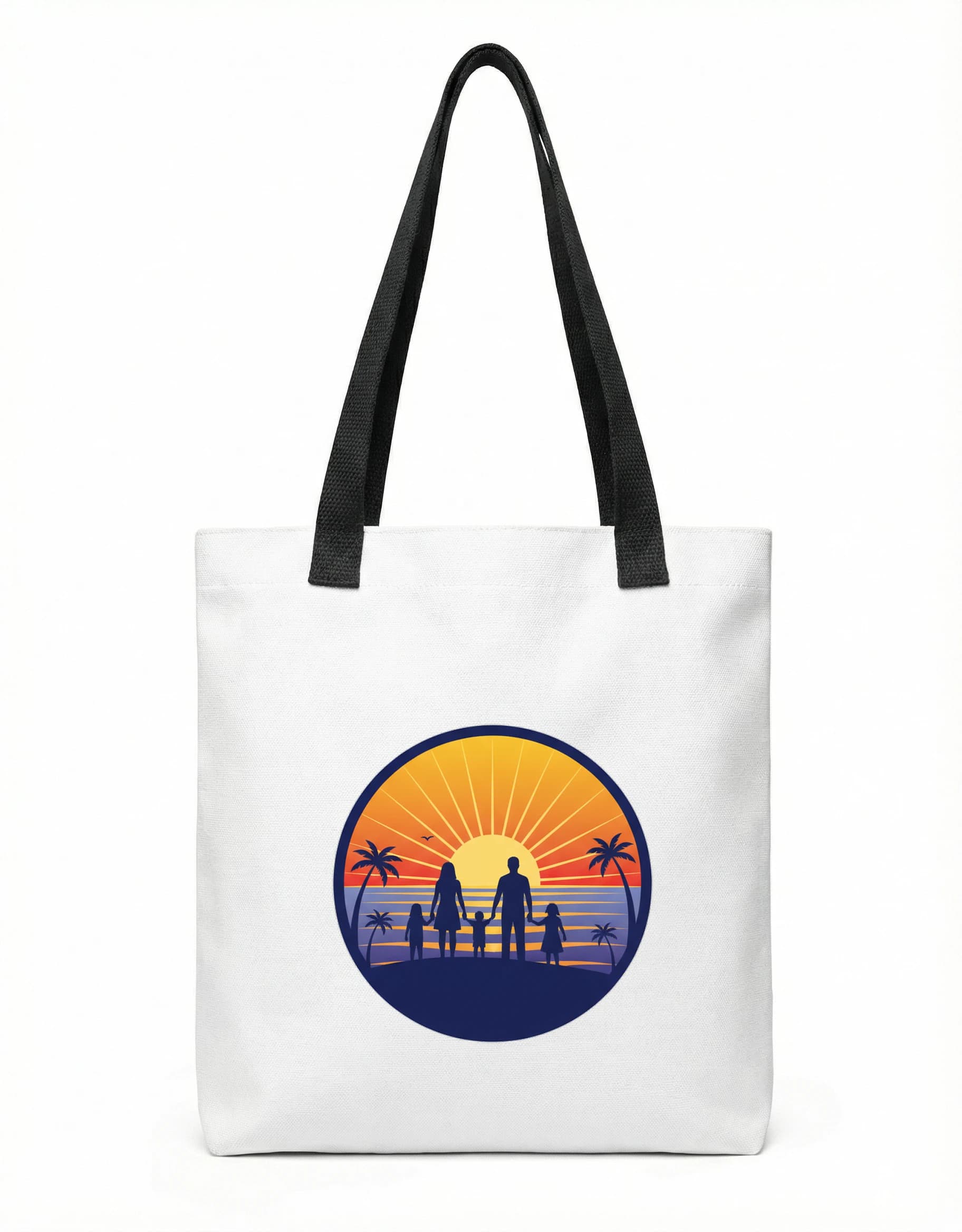 Nákupní taška Silueta Rodiny U Moře Při Zlatém Západu Slunce