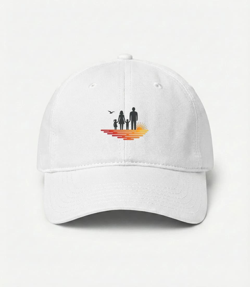 Kšiltovka Silueta Rodiny U Západu Slunce Na Pláži Společné Vzpomínky