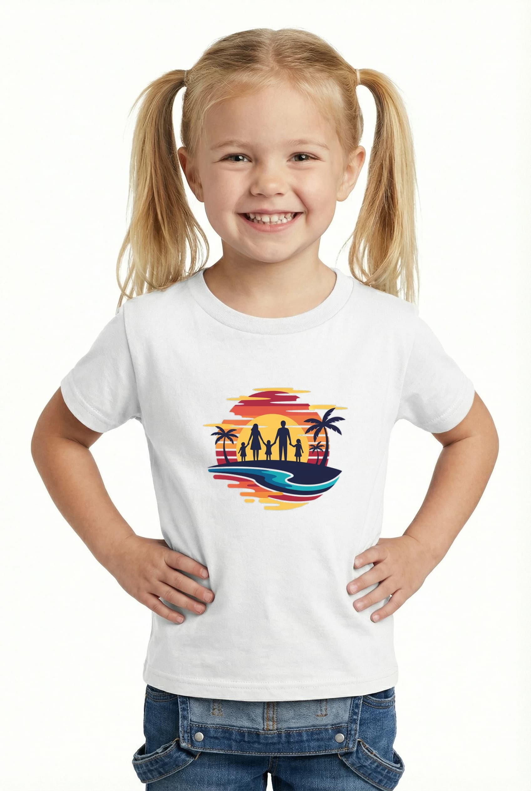 Dětské tričko Rodinný Západ Slunce U Moře S Palmami A Vlnami