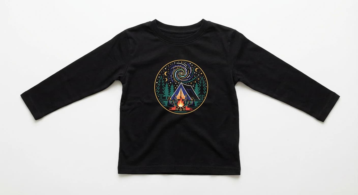 Dětské tričko s dlouhým rukávem Rodinné Kempování U Ohně Pod Hvězdnou Spirálou Mlhoviny