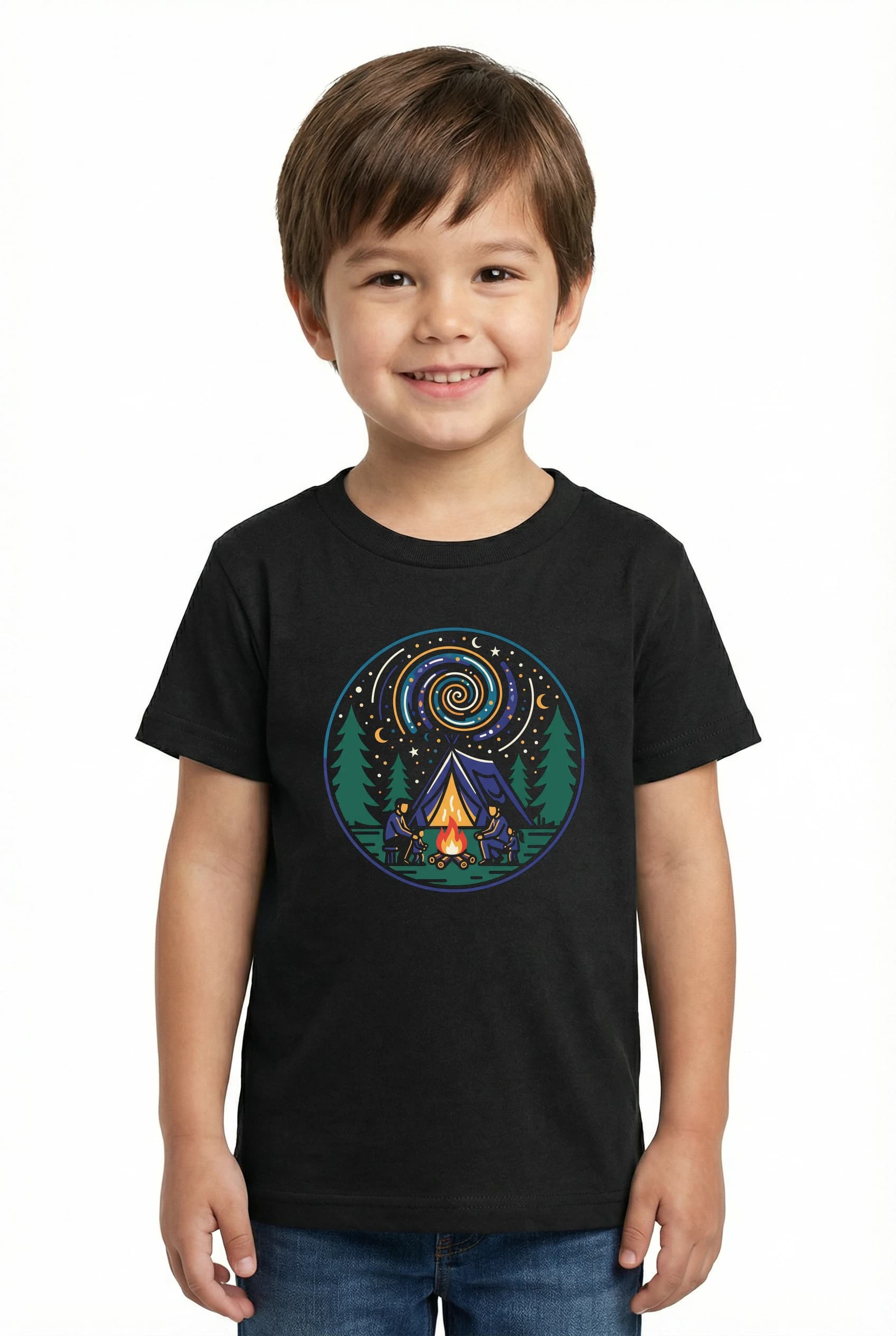 Dětské tričko Rodinné Kempování Pod Hvězdnou Spirálou Stan Oheň A Dětské Dobrodružství