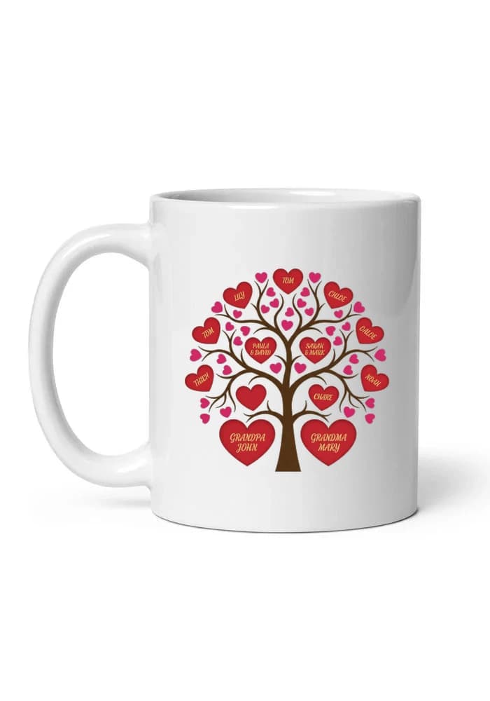 Hrnek Rodinný Strom Se Srdci A Jmény Personalizovaná Vzpomínka Lásky Na Míru