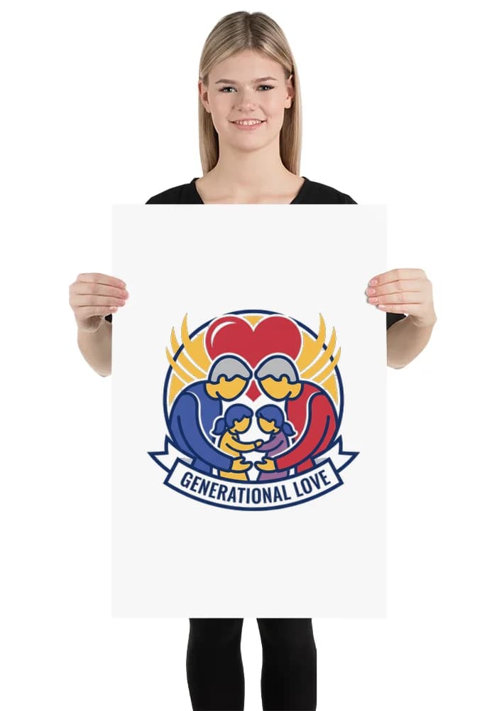 Plakát Generační Láska Prarodičovské Objetí Rodinné Srdce A Dětská Radost