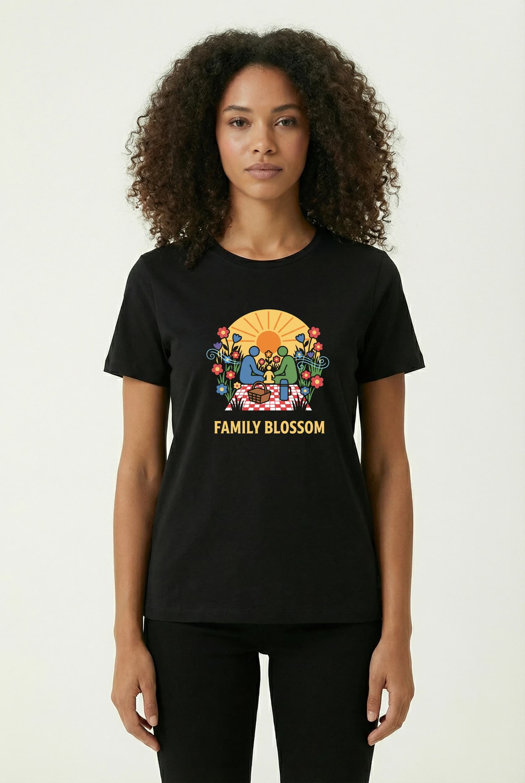 Dámské tričko Rodinný Piknik Na Květinové Louce Při Západu Slunce