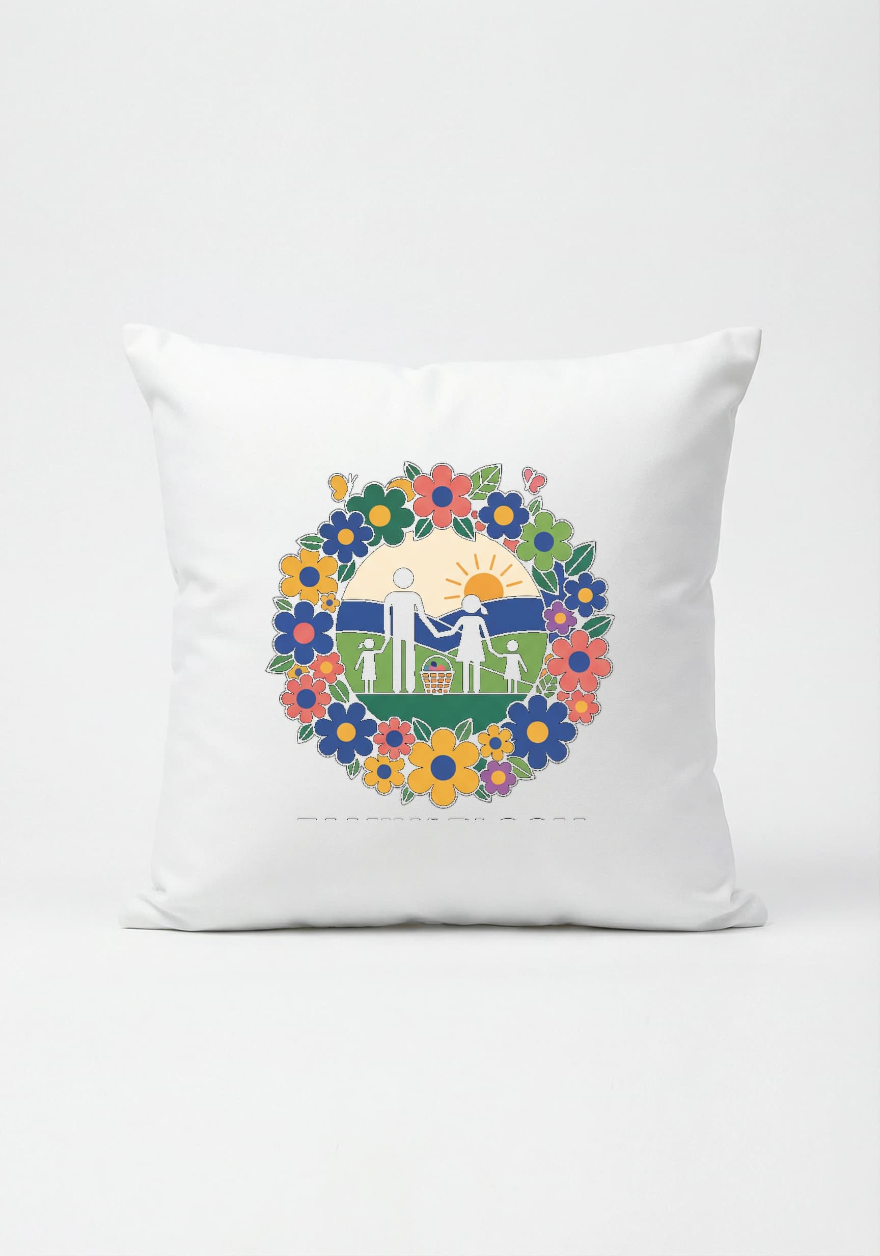 Polštář Rodinný Květinový Piknik Při Východu Slunce V Rozkvetlé Louce