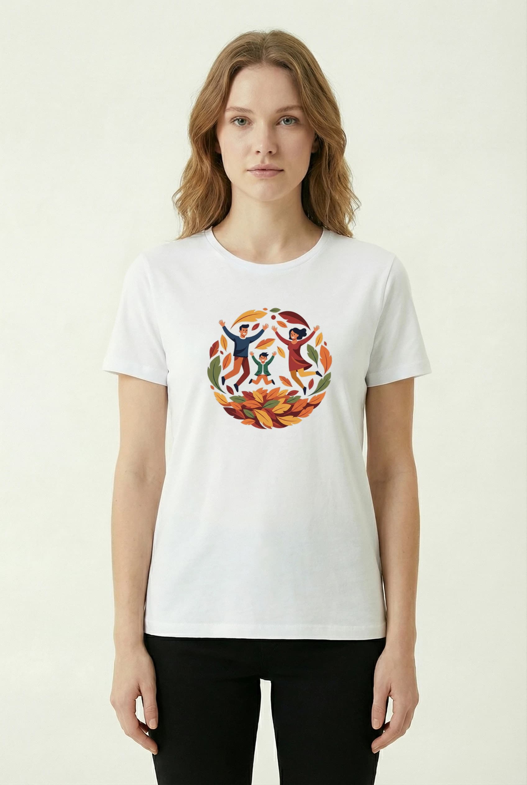 Dámské tričko Rodinné Podzimní Hry V Barevném Listí Plné Radosti A Smíchu