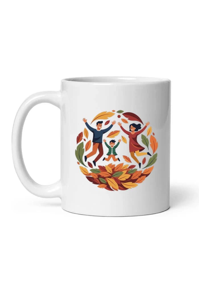 Hrnek Rodinné Podzimní Hry V Barevném Listí Plné Radosti A Smíchu