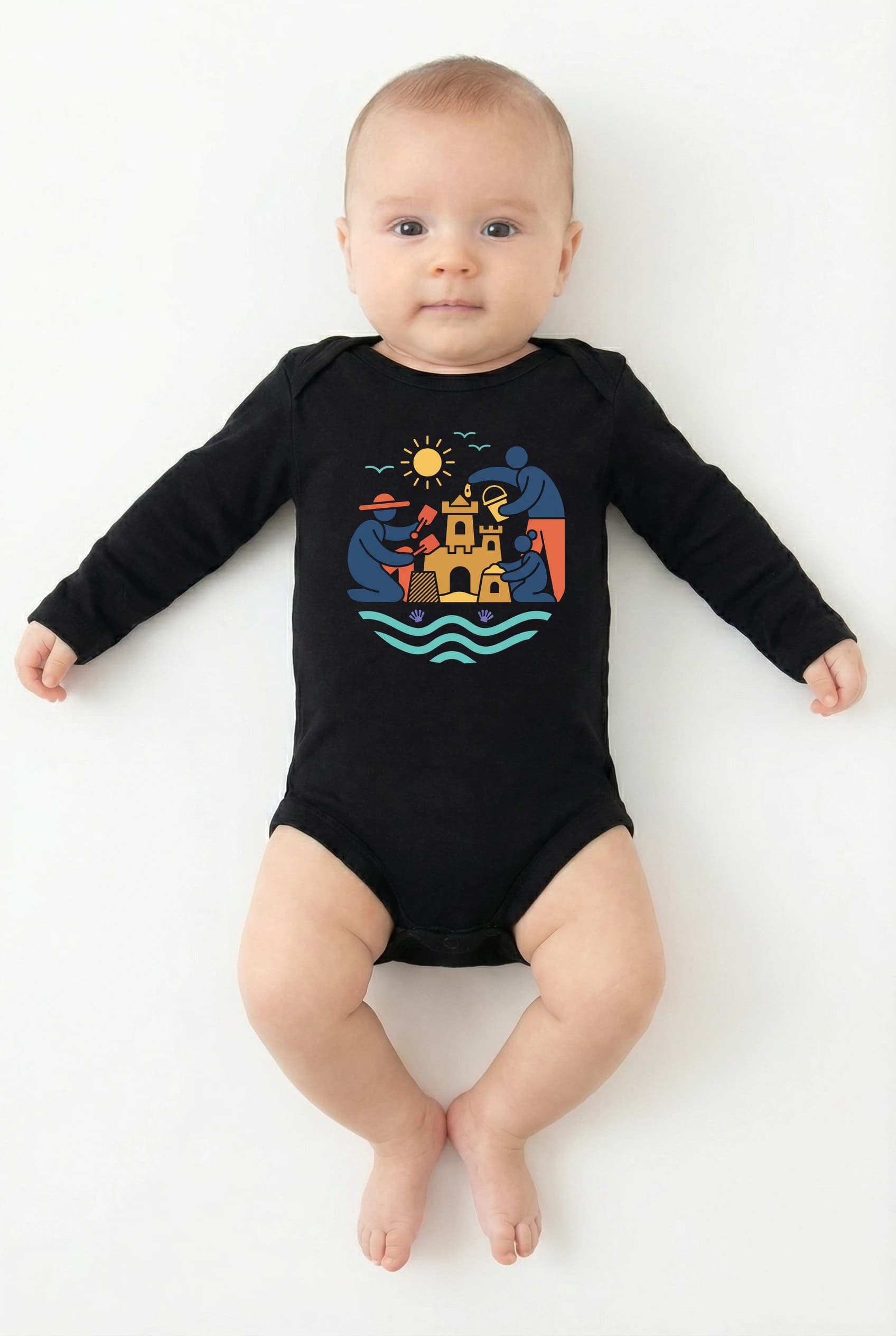 Body Slunečné Rodinné Stavění Pískových Hradů U Moře