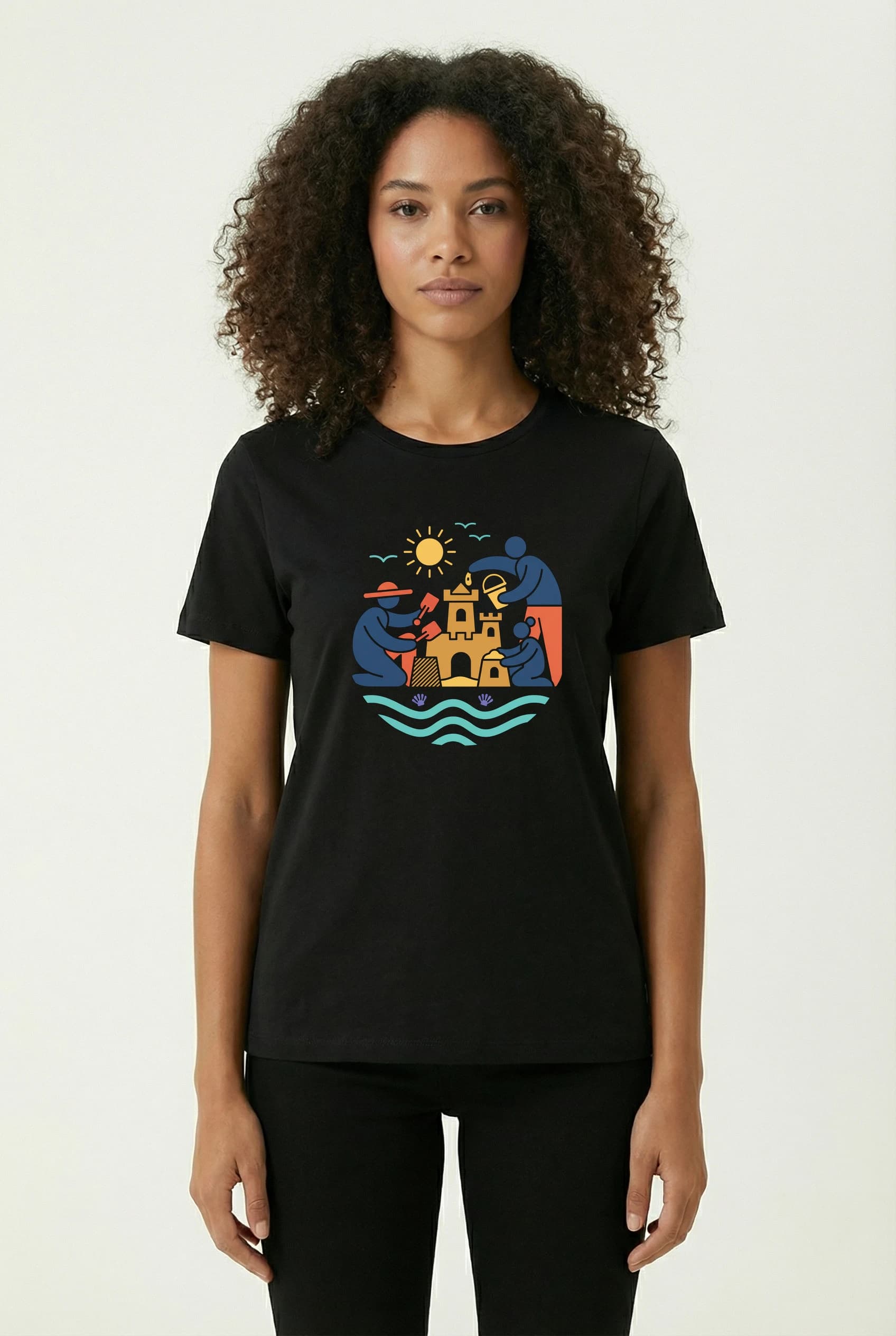 Dámské tričko Slunečné Rodinné Stavění Pískových Hradů U Moře