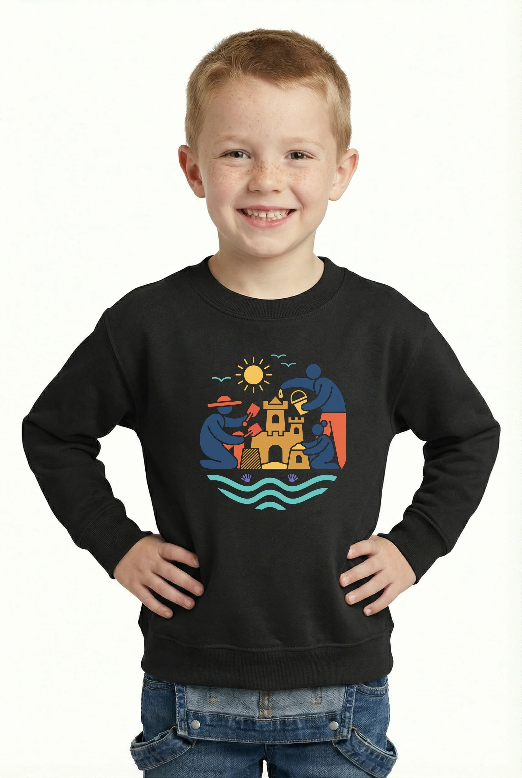 Dětská mikina Slunečné Rodinné Stavění Pískových Hradů U Moře