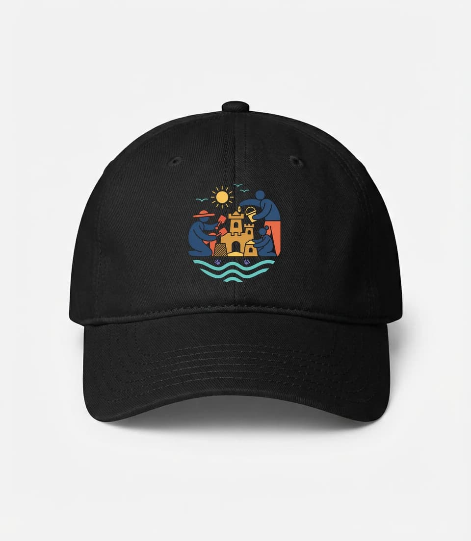 Kšiltovka Slunečné Rodinné Stavění Pískových Hradů U Moře