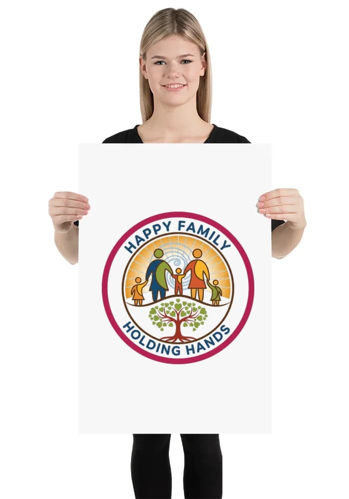 Plakát Šťastná Rodina Držící Se Za Ruce U Stromu Lásky A Jednoty